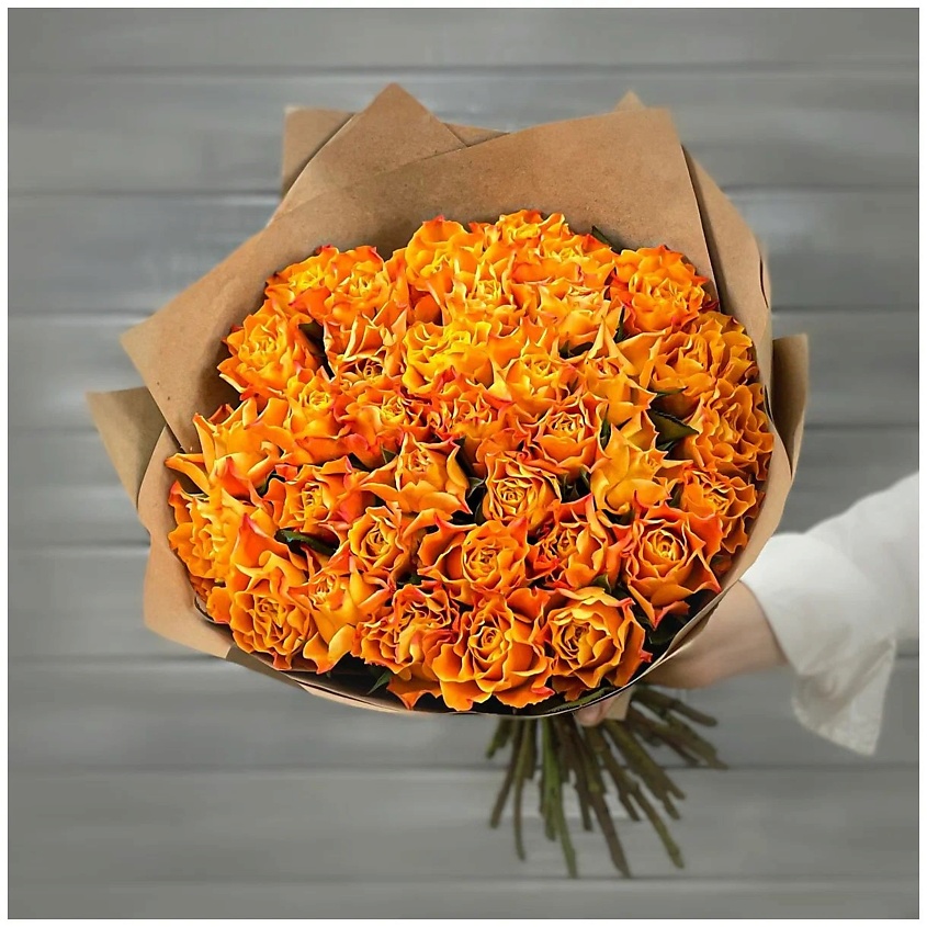 Изображение товара Букет из 35 оранжевых кенийских роз 40 см, свежие цветы для подарка