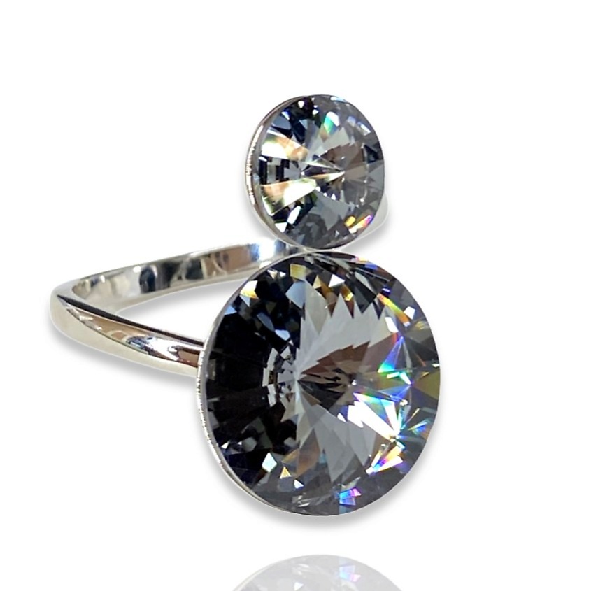 Изображение товара Женское регулируемое двойное кольцо с Swarovski и родиевым покрытием