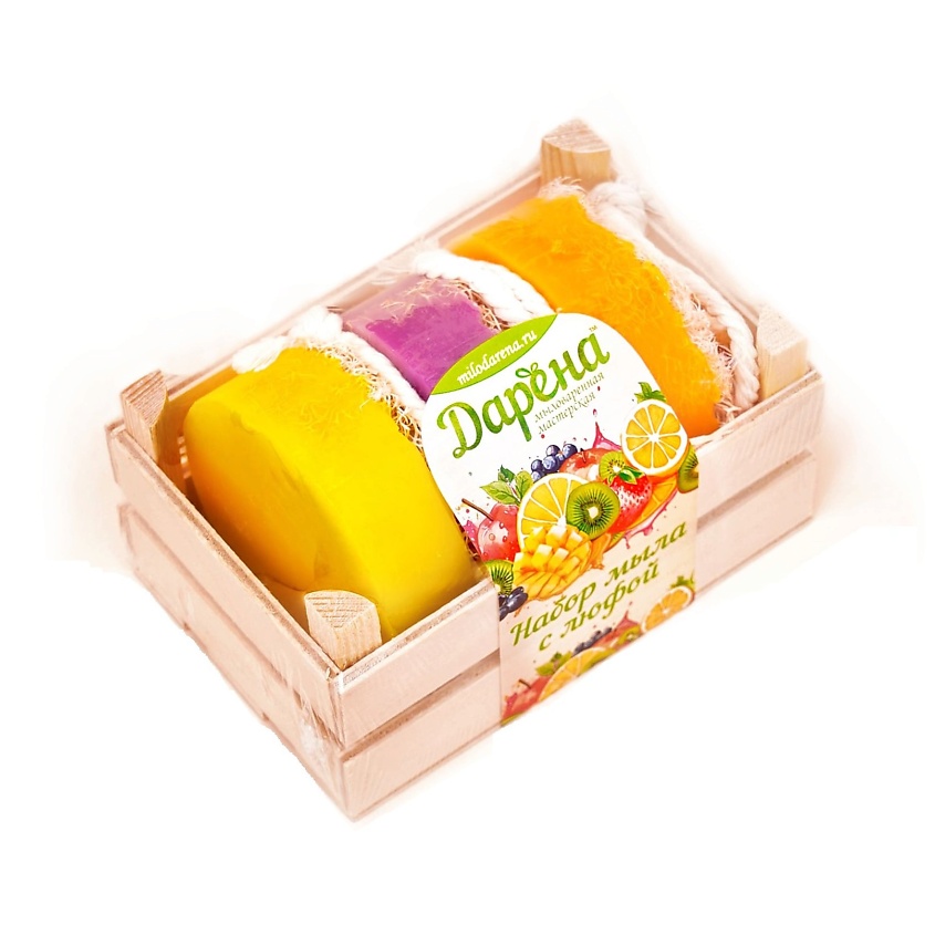 Изображение товара ДАРЁНА МЫЛОВАРЕННАЯ МАСТЕРСКАЯ Набор мыла с люфой из 3 шт №3 матовый, Набор мыла с люфой из 3шт