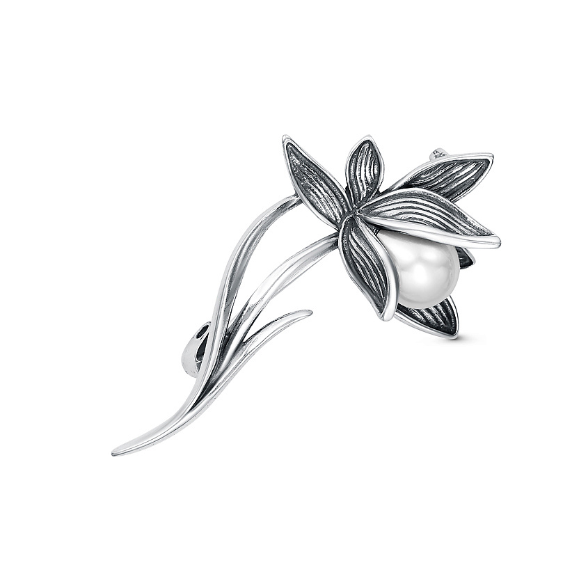 Изображение товара Брошь Красная Пресня из латуни с имитацией жемчуга серебрение