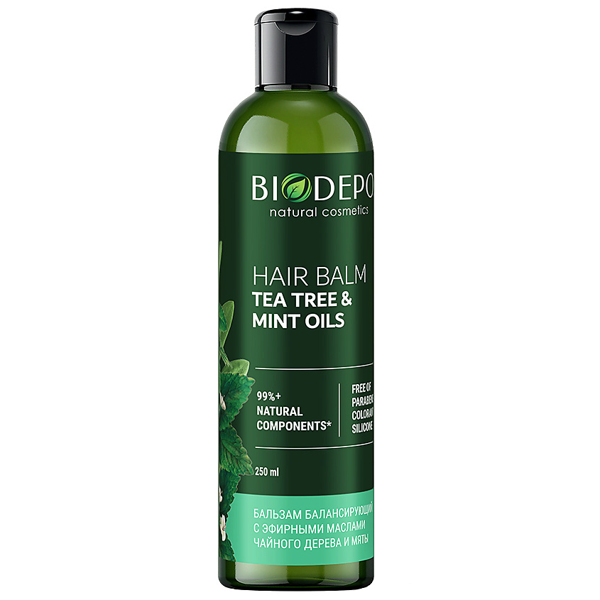 Изображение товара BIODEPO Бальзам для волос питательный с эфирными маслами чайного дерева и мяты Tea Tree and Mint Essential Oils, 250 мл