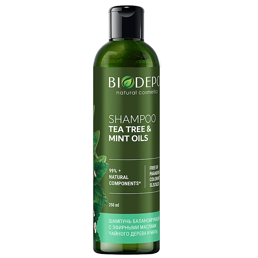 Изображение товара Биодепо Шампунь безсульфатный для жирных волос с маслом мяты и чайного дерева 250 мл