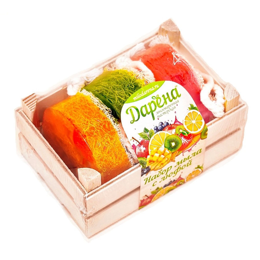 Изображение товара ДАРЁНА МЫЛОВАРЕННАЯ МАСТЕРСКАЯ Набор мыла с люфой из 3 шт №2 прозрачный, Набор мыла с люфой из 3шт