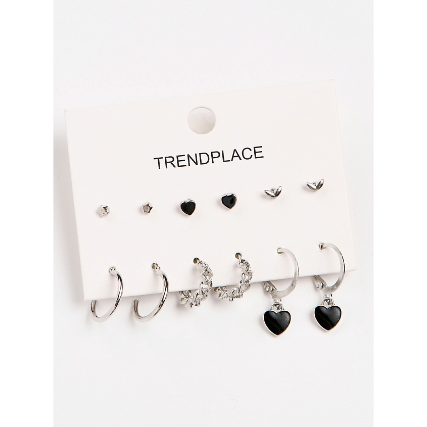 Изображение товара TRENDPLACE Набор серьги пусеты кольца бижутерия под серебро, Золотой