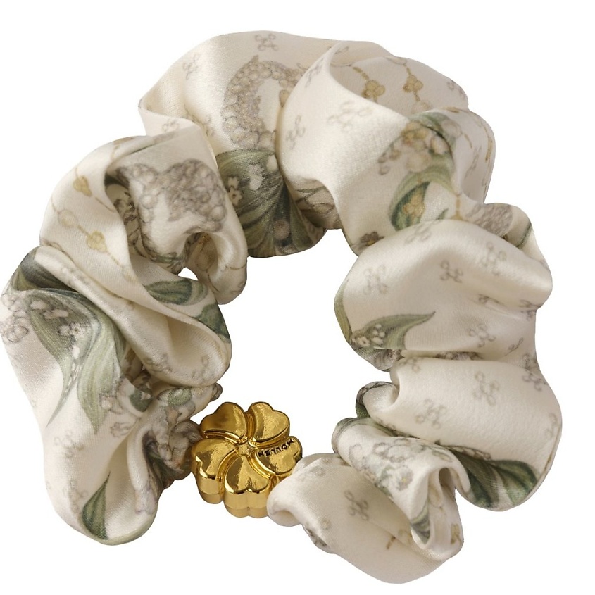 Изображение товара Шёлковая резинка для волос Ландыши от MOLLEN с металлическим цветком