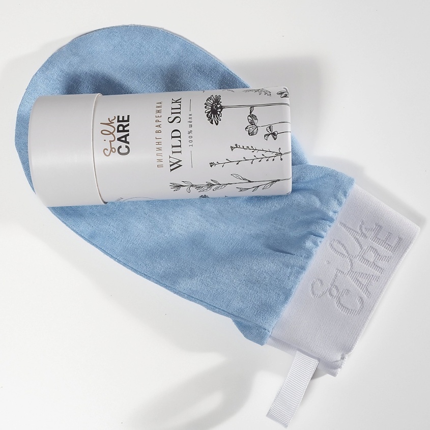 Изображение товара SILK CARE Шелковая варежка для пилинга Wild Silk в подарочной упаковке, 1 цвет голубой