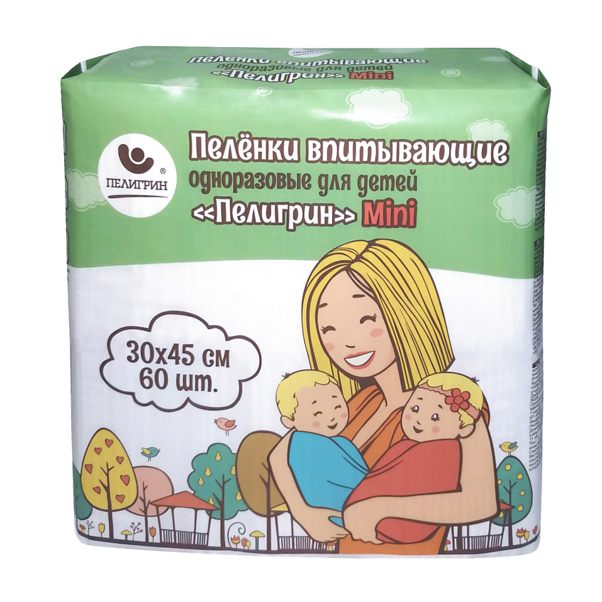 Изображение товара ПЕЛИГРИН Пеленки одноразовые впитывающие Mini 30х45 см, 60 шт.
