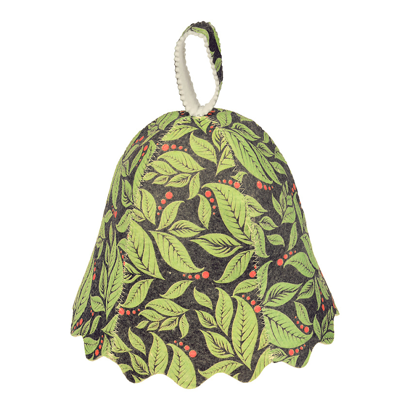 Изображение товара Шапка для бани и сауны Листья Зеленый из шерсти модная и долговечная