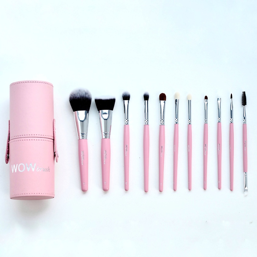 Изображение товара Набор кистей для макияжа WOWBRUSH 11 шт профессиональный с тубусом розовый