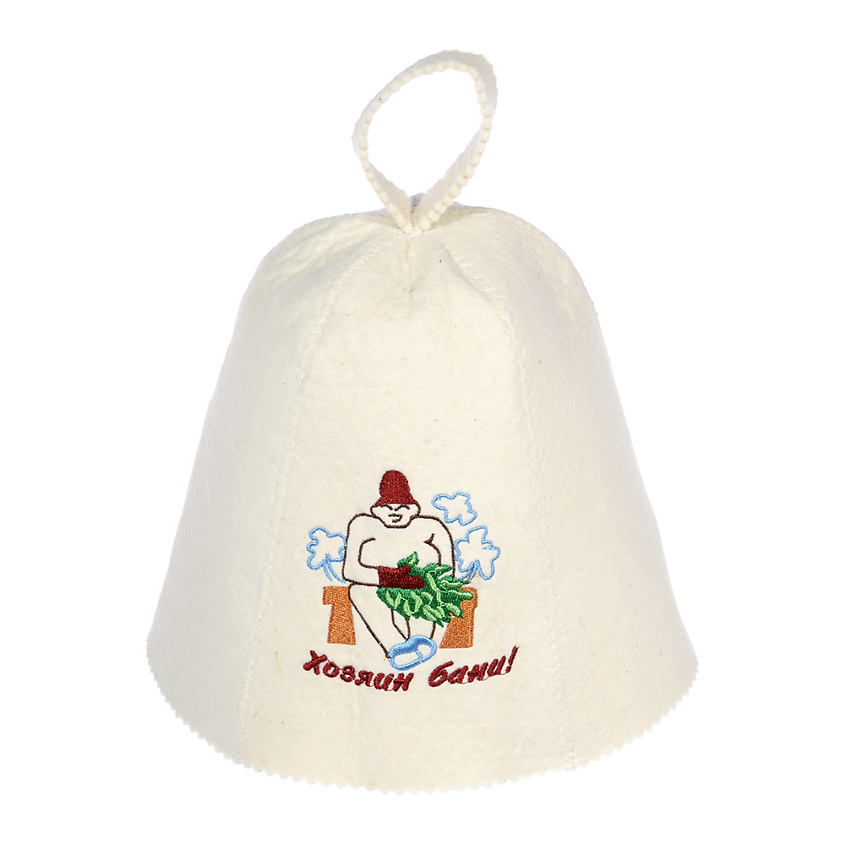 Изображение товара БАННЫЕ ШТУЧКИ Шапка для бани и сауны с вышивкой в ассортименте, Белый