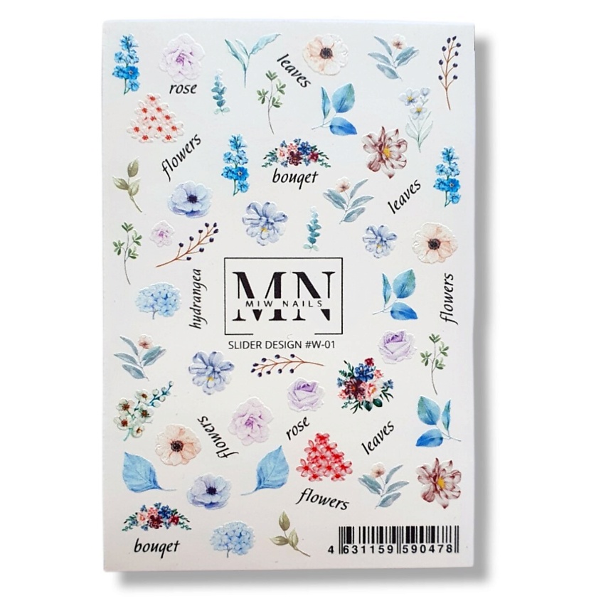 Изображение товара МIR NAILS Слайдер дизайн для ногтей цветы 1 шт. водные наклейки для маникюра