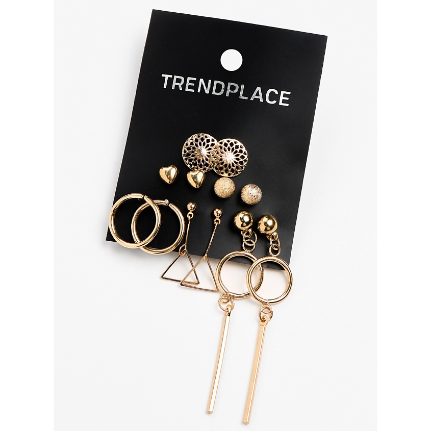 Изображение товара TRENDPLACE Набор серьги пусеты кольца бижутерия под золото, Золотой