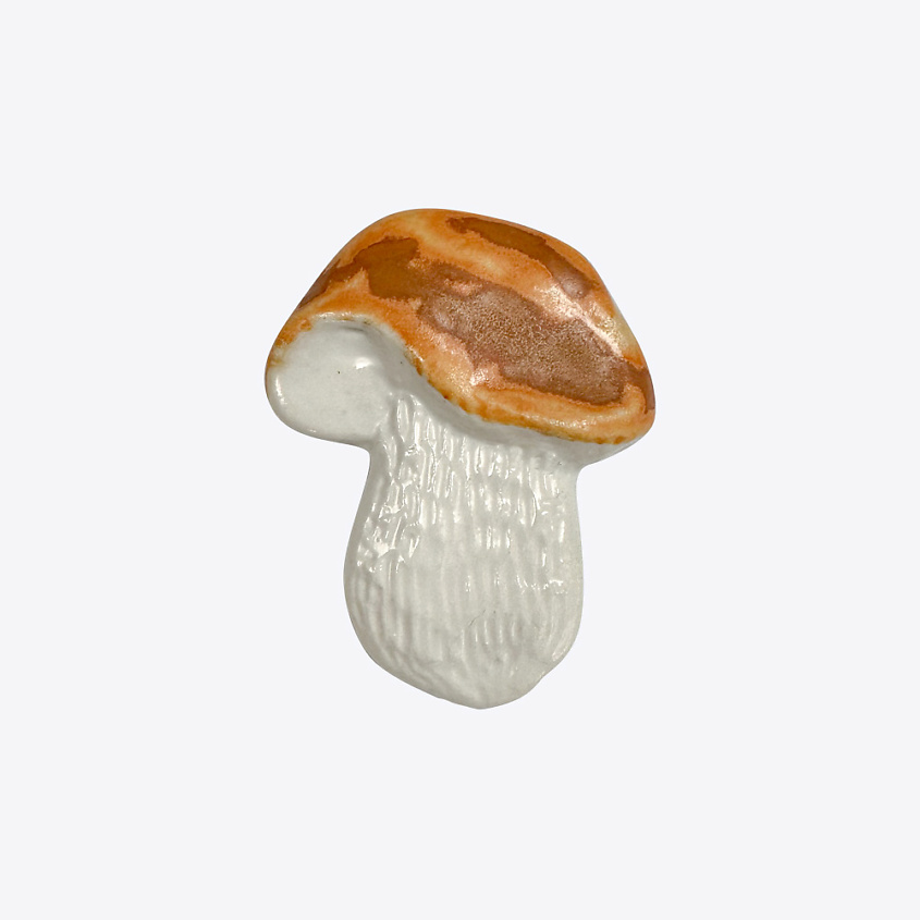 Изображение товара Брошь-значок из керамики Гриб белый бежевый оригинальный аксессуар