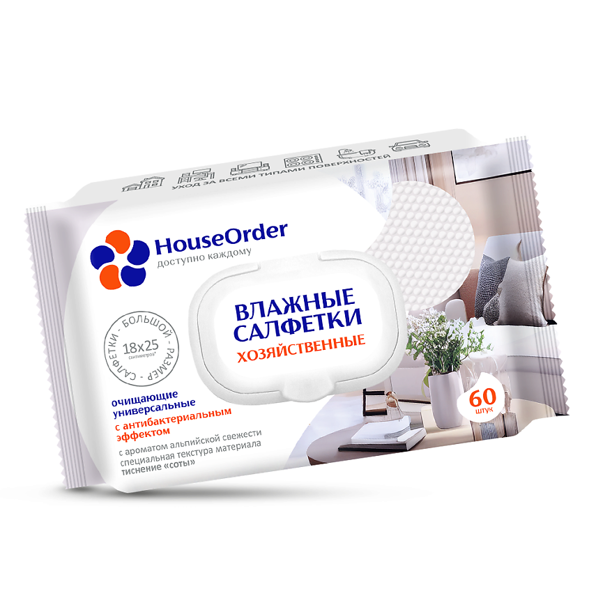 Изображение товара HOUSEORDER Влажные салфетки для уборки, 1 шт.