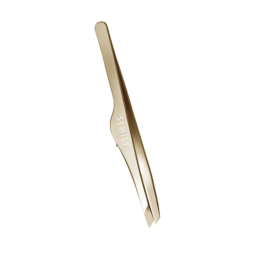 Изображение товара Профессиональный пинцет для бровей SEMILY, золотой, анатомический, хирургическая нержавеющая сталь