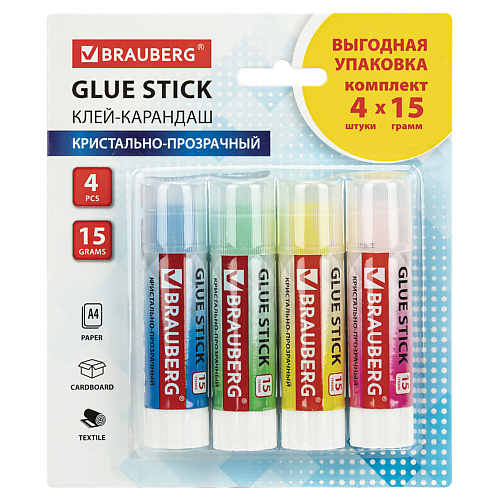 

BRAUBERG Клей-карандаш COLOR Crystal 4.0, Клей-карандаш COLOR Crystal