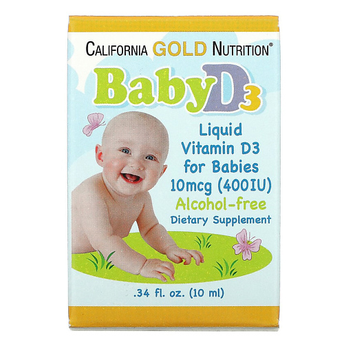 

CALIFORNIA GOLD NUTRITION Жидкий витамин D3 для детей 10 мкг (400 МЕ) Vitamin D3 Liquid For Babies, Жидкий витамин D3 для детей 10 мкг (400 МЕ) Vitamin D3 Liquid For Babies