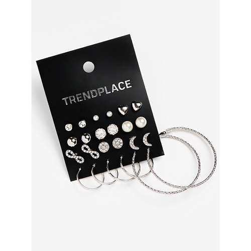

TRENDPLACE Набор серьги пусеты кольца бижутерия под серебро, Набор серьги пусеты кольца бижутерия под серебро