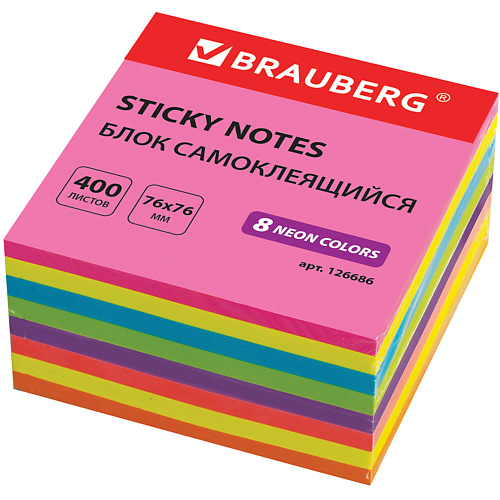 

BRAUBERG Блок самоклеящийся (стикеры) НЕОНОВЫЙ 400 листов, Блок самоклеящийся (стикеры) НЕОНОВЫЙ 400 листов