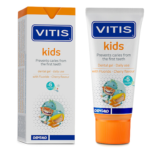 

DENTAID Зубная паста-гель детская VITIS Kids от 6 месяцев, со фтором (1000ppm) 50.0, Зубная паста-гель детская VITIS Kids от 6 месяцев, со фтором (1000ppm)
