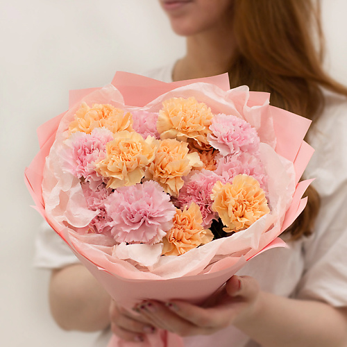 

ЛЭТУАЛЬ FLOWERS Букет из розовых и персиковых гвоздик "персиковый дессерт", Букет из розовых и персиковых гвоздик "персиковый дессерт"