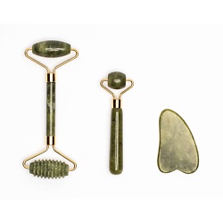 Ролик для массажа лица,подарочный набор,натуральный камень цвет нефрит