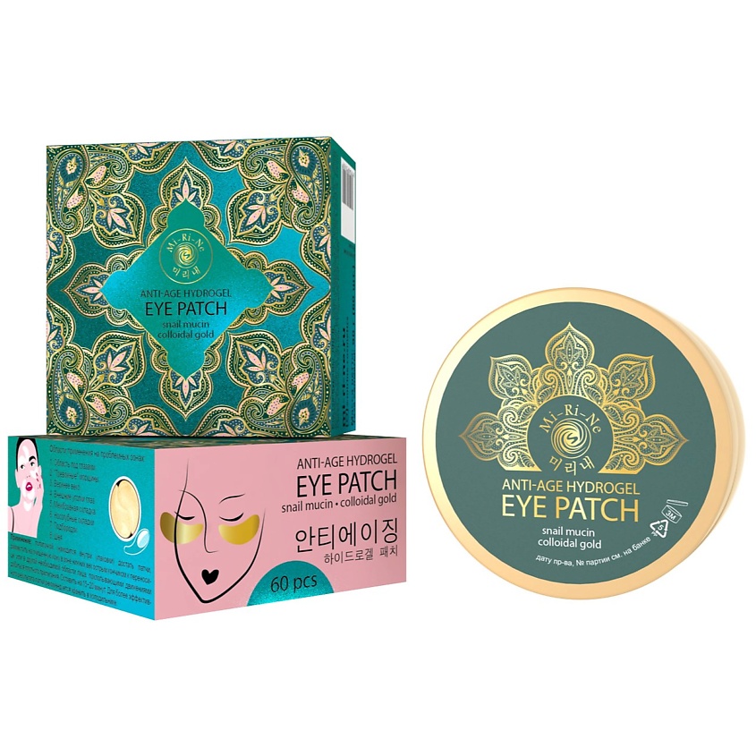 Изображение товара MI-RI-NE Гидрогелевые антивозрастные патчи для области вокруг глаз с муцином улитки и золотом, 60 шт.