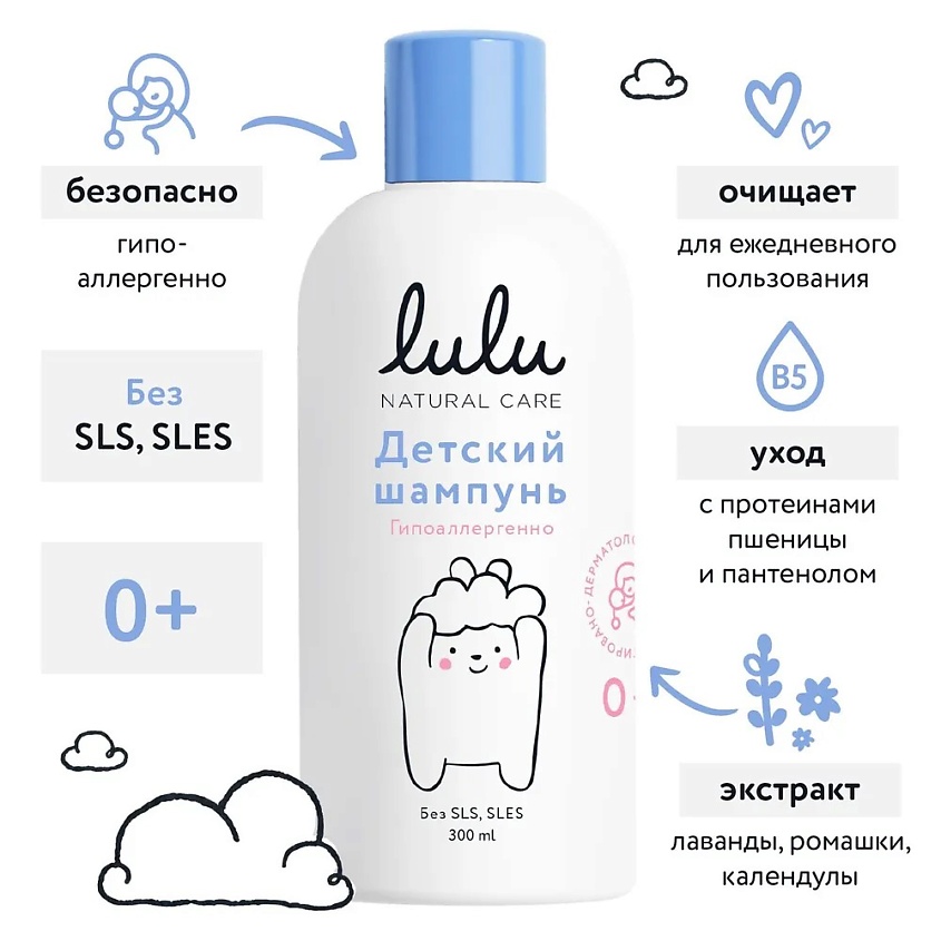 Изображение товара Детский шампунь LULU с протеинами пшеницы и маслом персика 300 мл