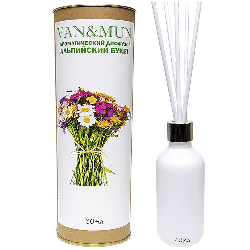 Изображение товара Ароматический диффузор VAN&MUN Альпийский букет 60 мл с палочками для дома и офиса
