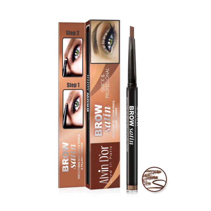 Изображение товара ALVIN D’OR Карандаш для бровей (карандаш+пудра) Brow Satin, 01 Medium brown
