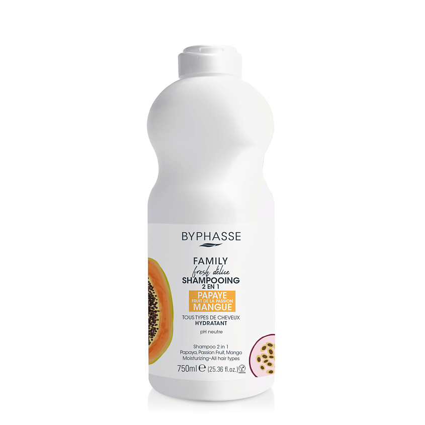 Изображение товара BYPHASSE Шампунь FAMILY FRESH DELICE 2 в 1 Папайя Маракуйя Манго 750 мл натуральный уход