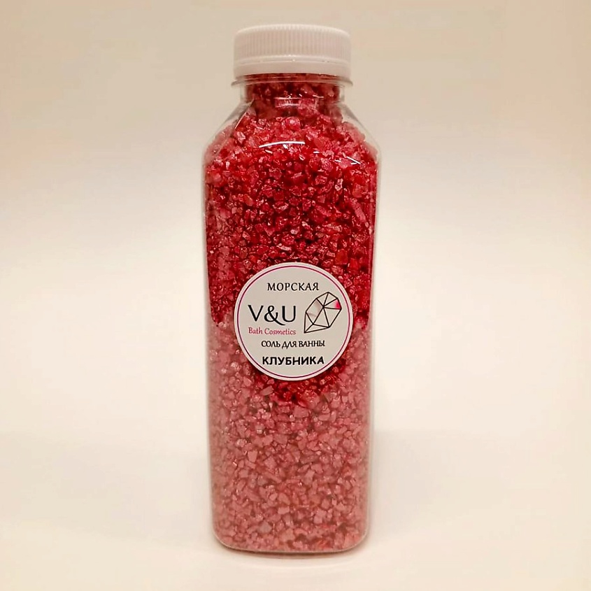 Изображение товара Морская соль с шиммером и ароматом клубники 0.6 кг для ванн и ухода за телом
