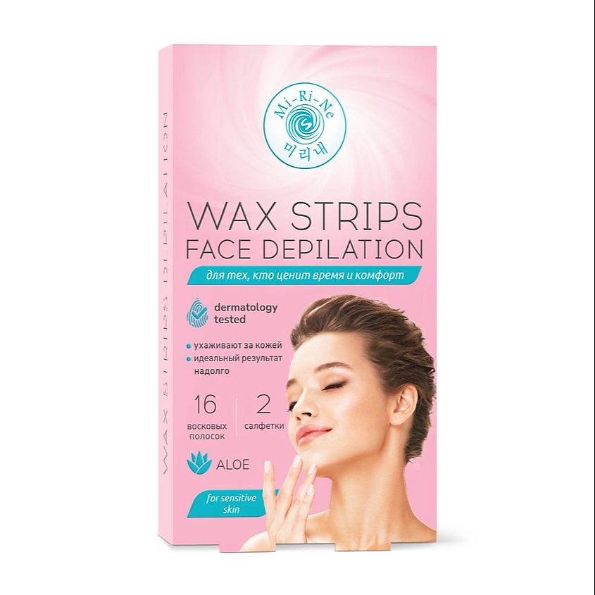 Изображение товара MI-RI-NE Восковые полоски для чувствительной кожи лица АЛОЭ, 16 шт.