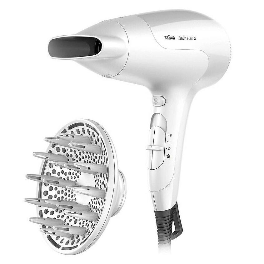 Изображение товара Фен Braun BRHD385E белый 2000 Вт с ионизацией и насадками