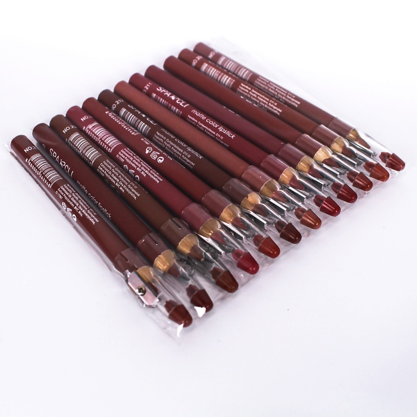 Изображение товара Карандаши для губ SPARCLI набор 12 оттенков водостойкие с точилками