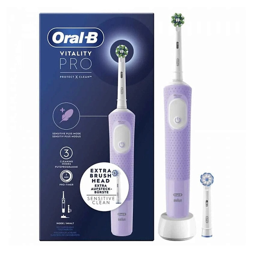 Изображение товара ORAL-B Электрическая зубная щетка Vitality Pro + Насадка Sensitive Clean, Лиловый