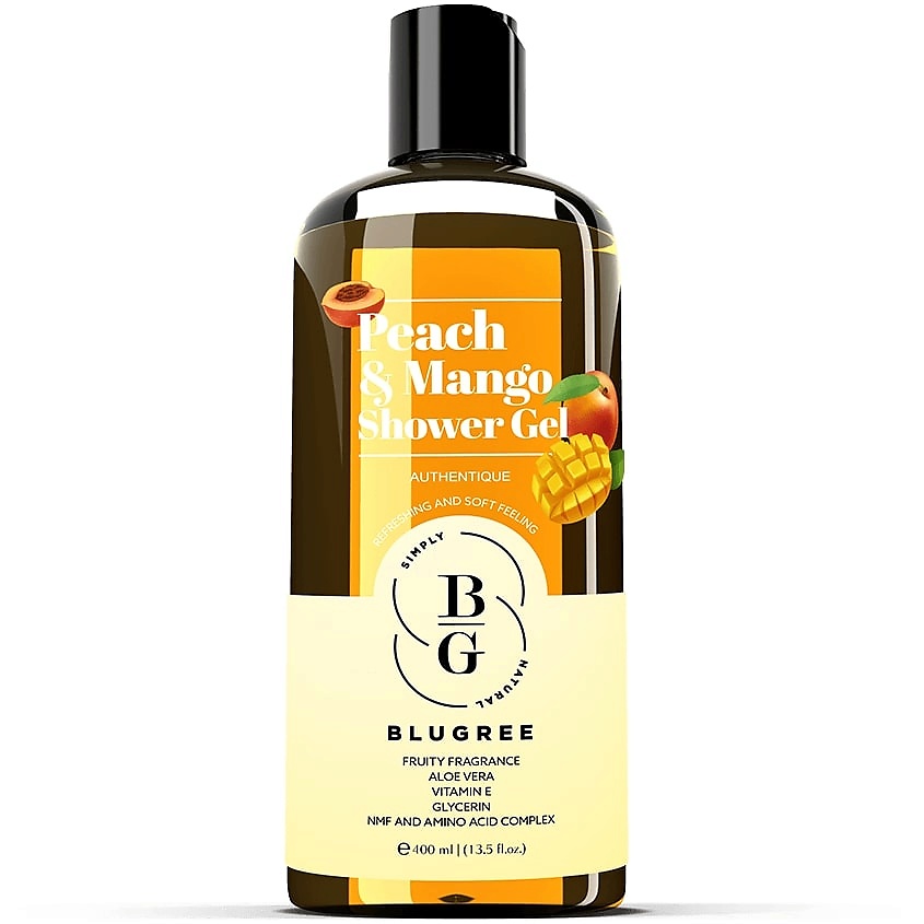 Изображение товара Гель для душа BLUGREE Персик и Манго 400 мл натуральное увлажнение и очищение