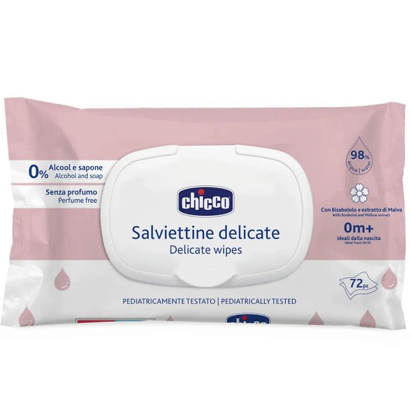 Изображение товара Детские влажные салфетки Chicco без отдушки 72 шт безопасные и мягкие для чувствительной кожи малыш