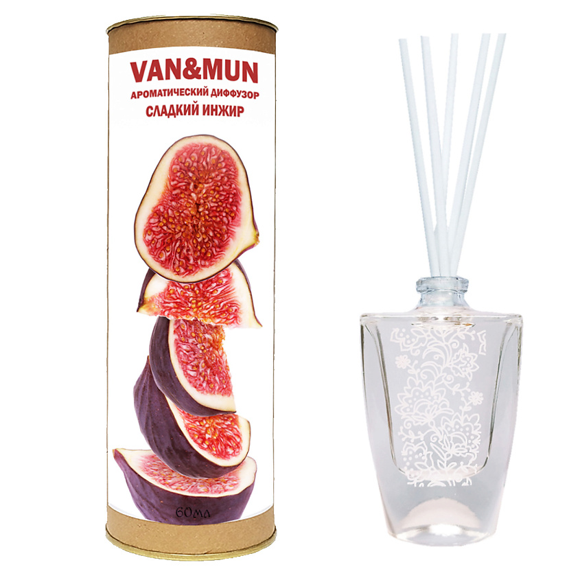 Изображение товара Ароматический диффузор VAN&MUN Сладкий инжир 45 мл с палочками для дома и подарка