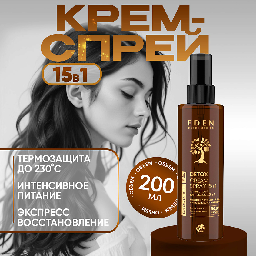 Изображение товара EDEN Крем спрей для волос 15 в 1 несмываемый Сhocolate, 200 мл