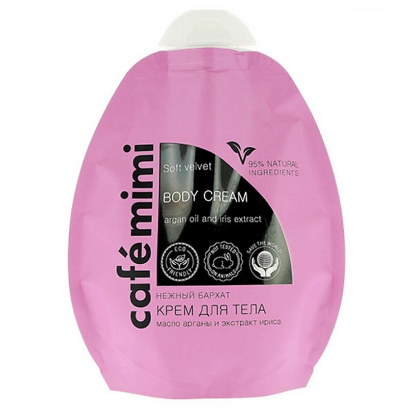Изображение товара CAFÉ MIMI Крем для тела "Нежный бархат" Масло арганы и экстракт ириса, Дой-пак, 250 мл