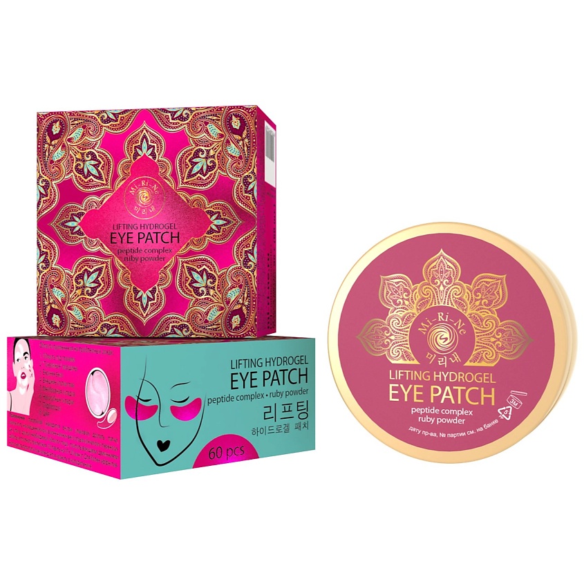 Изображение товара MI-RI-NE Гидрогелевые лифтинг-патчи для области вокруг глаз с комплексом пептидов и рубиновой пудрой, 60 шт.