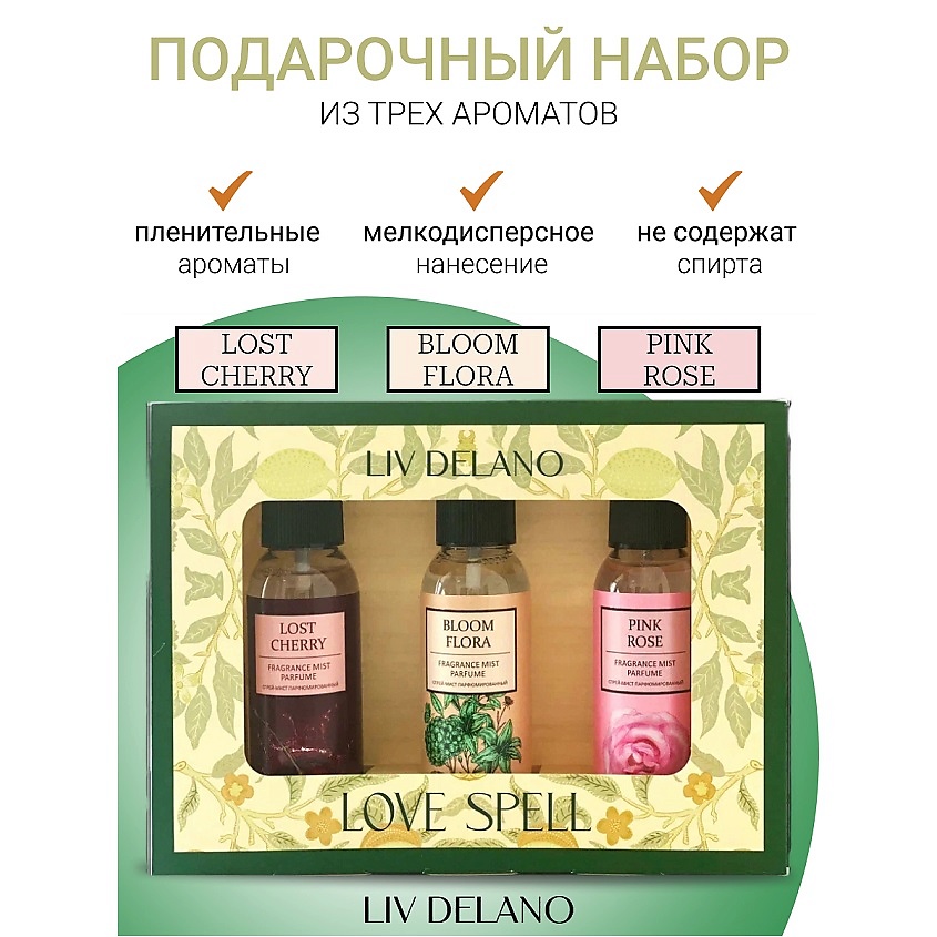 Изображение товара LIV DELANO Подарочный набор Спрей-мист парфюмированный Love Spell, 300 мл, 3ед