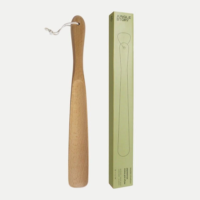 Изображение товара JUNGLE STORY Деревянная ложка для обуви из бука с петелькой, рожок обувной из дерева 38 см, 1 шт.