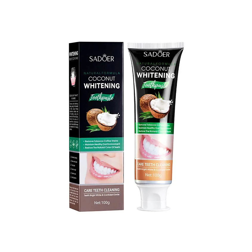 Изображение товара Зубная паста для отбеливания с кокосом и мятой 100 г SADOER