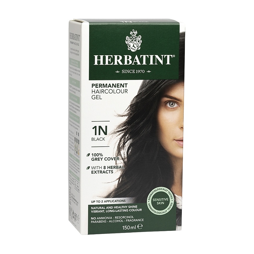 Изображение товара HERBATINT Гель-краска для волос, 150 мл; тон 1N ЧЁРНЫЙ