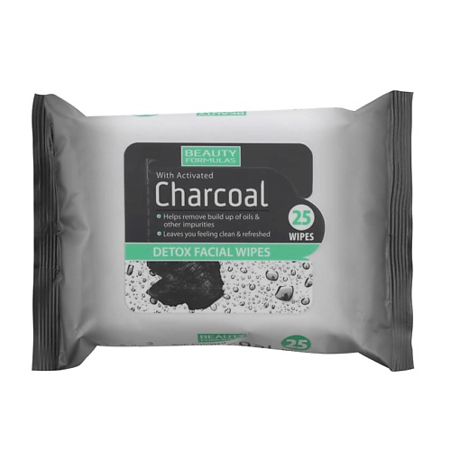 

BEAUTY FORMULAS Салфетки влажные для лица с активированным углём Charcoal Detox Facial Wipes, Салфетки влажные для лица с активированным углём Charcoal Detox Facial Wipes