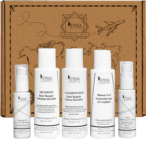 

ROYAL SAMPLES Тревел-набор: Шампунь, Бальзам, Крем для лица, Гель для умывания, Гель для душа, Тревел-набор: Шампунь, Бальзам, Крем для лица, Гель для умывания, Гель для душа