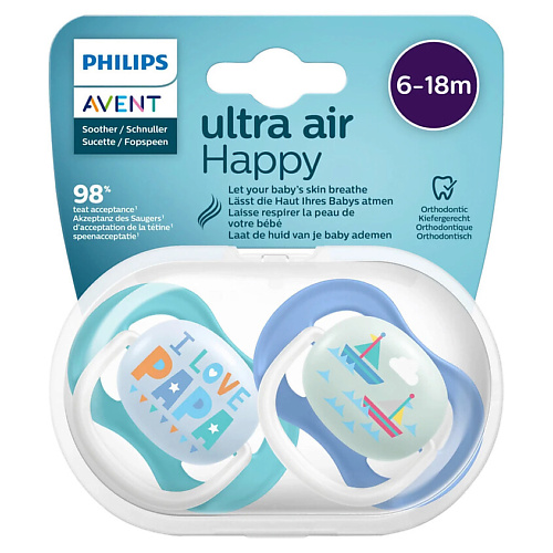 

PHILIPS Пустышка силиконовая Ultra Air Happy, 6-18 месяцев, Пустышка силиконовая Ultra Air Happy, 6-18 месяцев