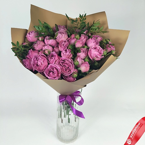 AZALIANOW ЦВЕТЫ. ПОДАРКИ. ДЕКОР Букет из 9 кустовых пионовидных розовых роз, в пленке с зеленью